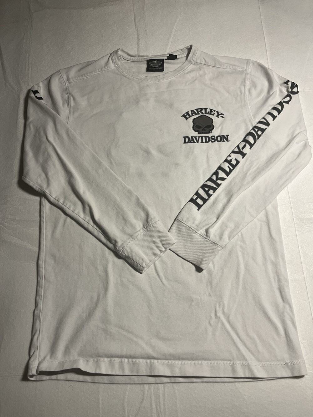 Harley-Davidson Men’s Medium White Long Sleeve Skull Graphic Motorcycle Shirt